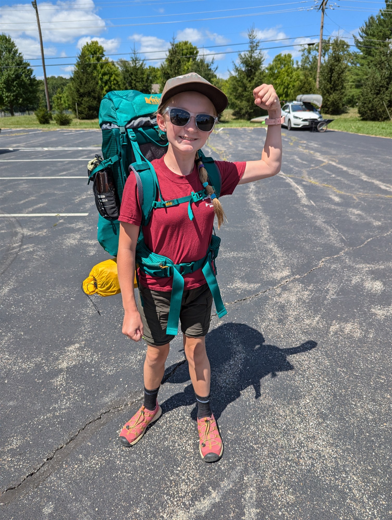 Lucy ready to begin a backpacking adventure